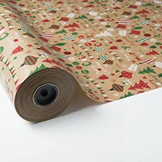 Telgoner Navidad Papel Kraft Papel de Regalo y Etiquetas 50 x 70 cm, 10 Paquetes Papel de Regalo Reciclable en 8 Diferentes Patrones de Papel Marrón para Navidad 